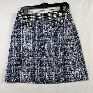 Cabi Skirt Womens 6 Pencil Straight Blue Black Tweed Houndstooth Knit Textured